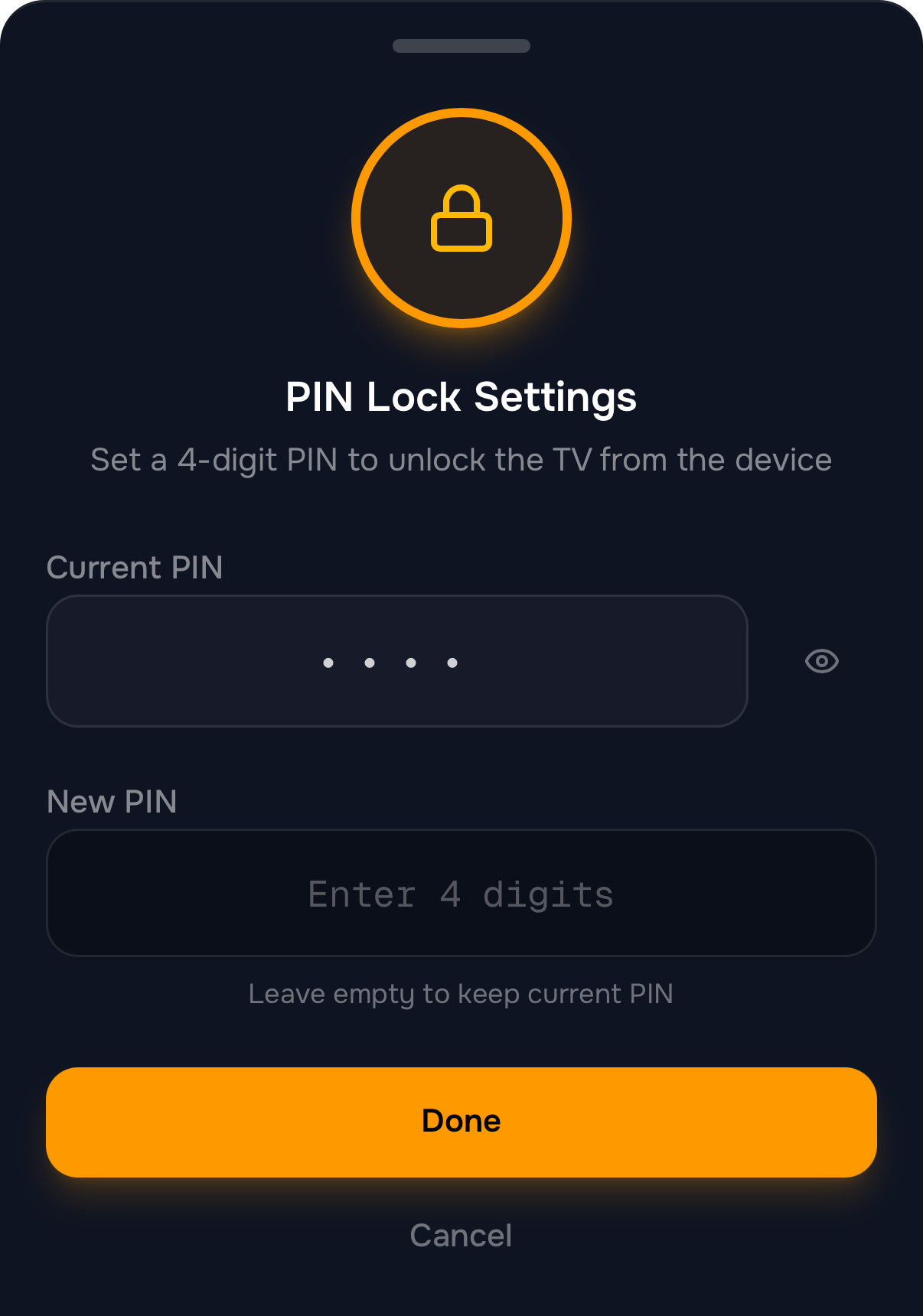Okno Ustawienia blokady PIN w aplikacji Guardian