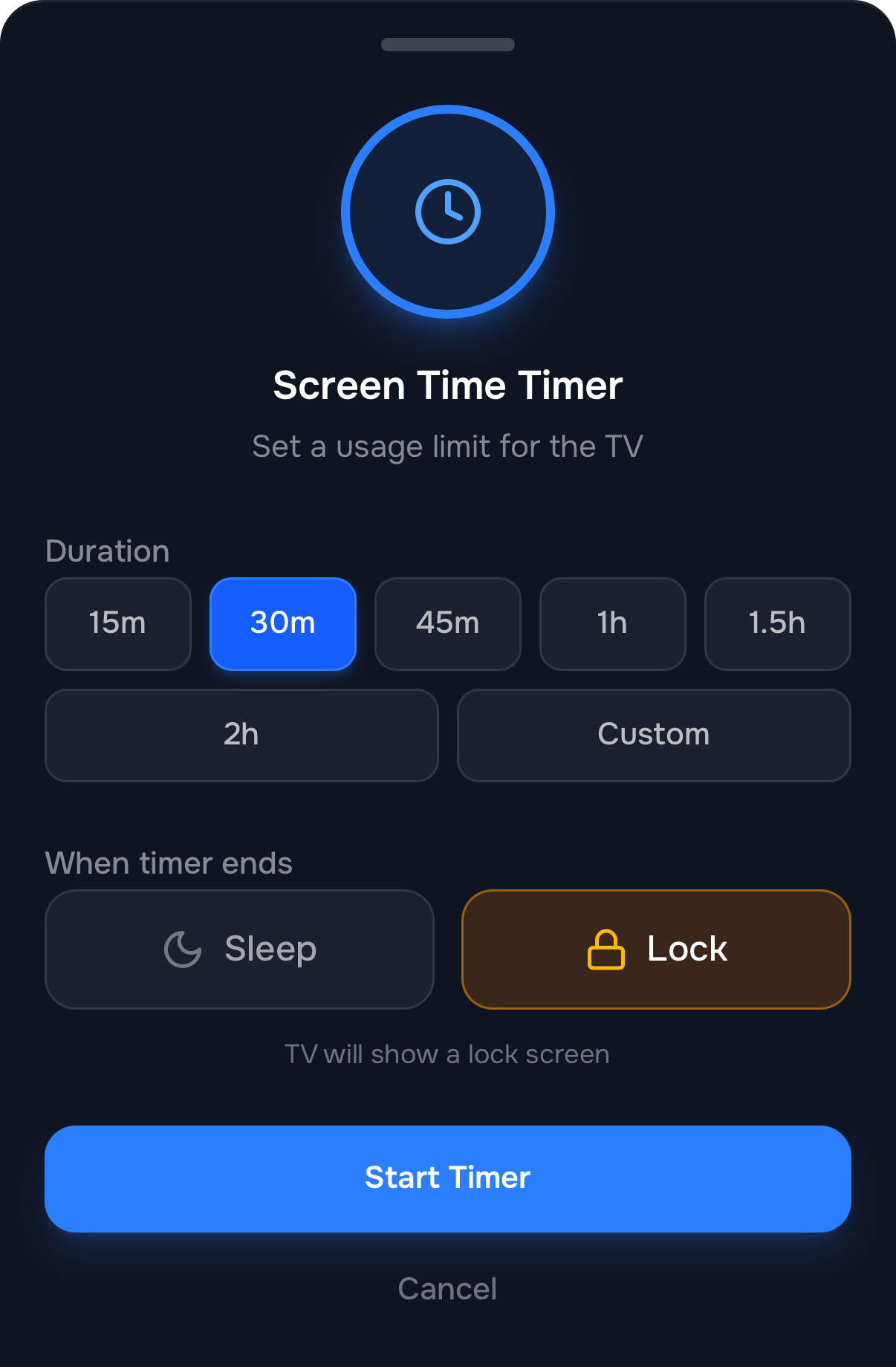 Das Fenster „Bildschirmzeit-Timer“ in der Guardian-App