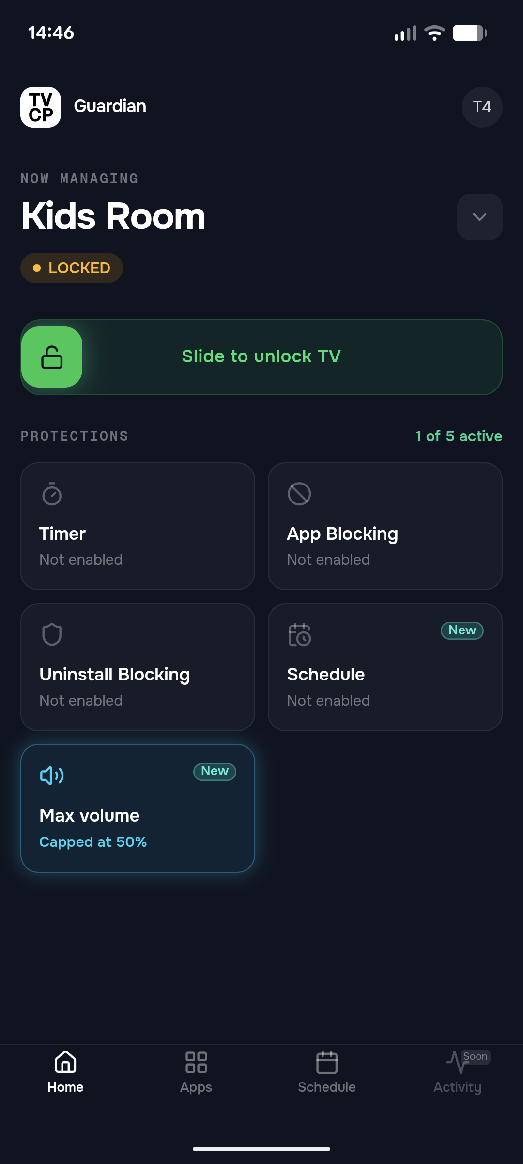 אפליקציית TVCP Guardian – לוח הבקרה